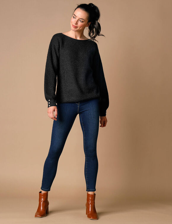 Pull col bateau, maille anglaise toucher doux (noir) Pull col bateau, maille anglaise toucher doux (noir)